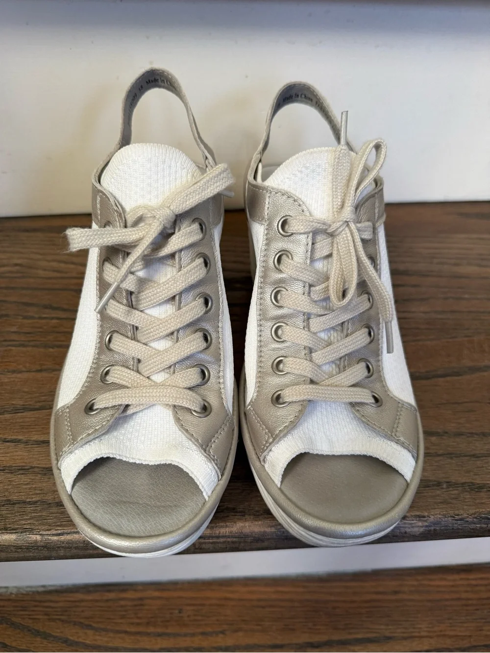 Fly London 38 Yedu Wedge Lace up Sandal  - White & Metallic silver